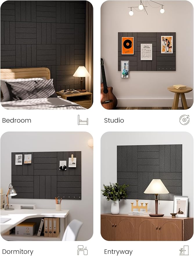 Fluxynara Felt Bulletin Board Tiles Large 36" x 24"Cork Board Alternative-6 Pack with 40 Adhesive Tabs, Thick Slat Wall Panels for Office Decor, Push Pin Board Wall Organizer Alternative-Charcoal Gray