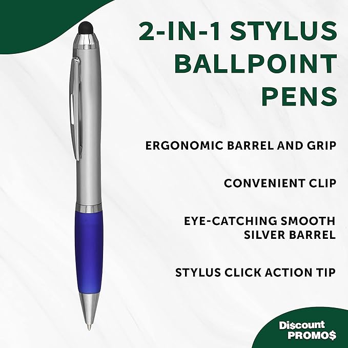 DISCOUNT PROMOS Stylus Ballpoint Pens Set of 10, Bulk Pack - Black Ink, Great for Office, School, Business, Tradeshows, Events - Blue