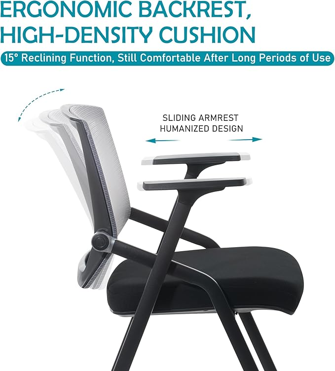 BLANEDUO Conference Room Chairs, Folding Office Desk Chair with Lumbar Support and Sliding Armrest with Casters, Stackable Office Guest Chairs & Reception Chairs(4 Pack)