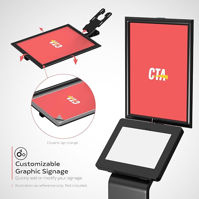 Premium Graphic Sign Floor Stand – CTA Premium Graphic Sign Floor Stand with Security Enclosure for iPad 10th Gen A16, iPad Air 11" M3 & M2, Pro 11" and More 9.7-11" Tablets - Black (PAD-PARFGRA)