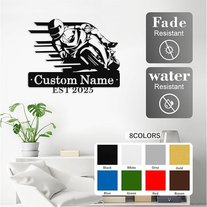 Personalized Motorcycle Metal Sign Custom Biker Name Sign Dirt Bike Wall Decor Motorcycle Home Decor Motorbikes Sign Garage Decor Gifts for Men Husband Rider