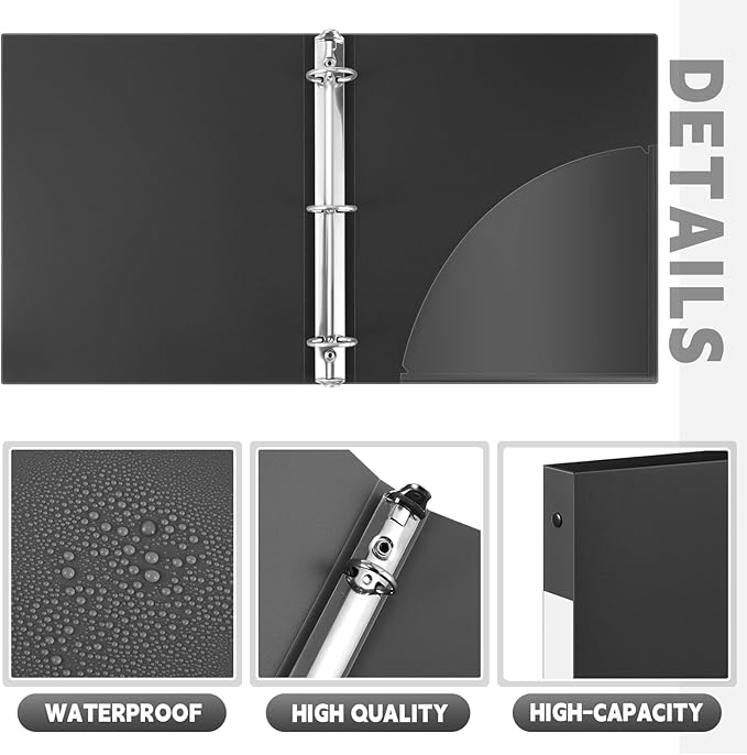 Henoyso 48 Pcs 3 Ring Binder 0.5 Inch Round Fits Letter Size 8.5'' x 11'' Paper Plastic Flexible Binder Bulk Holds 140 Sheets with 1 Pockets Versatile Organizer for Home Office School (Black)