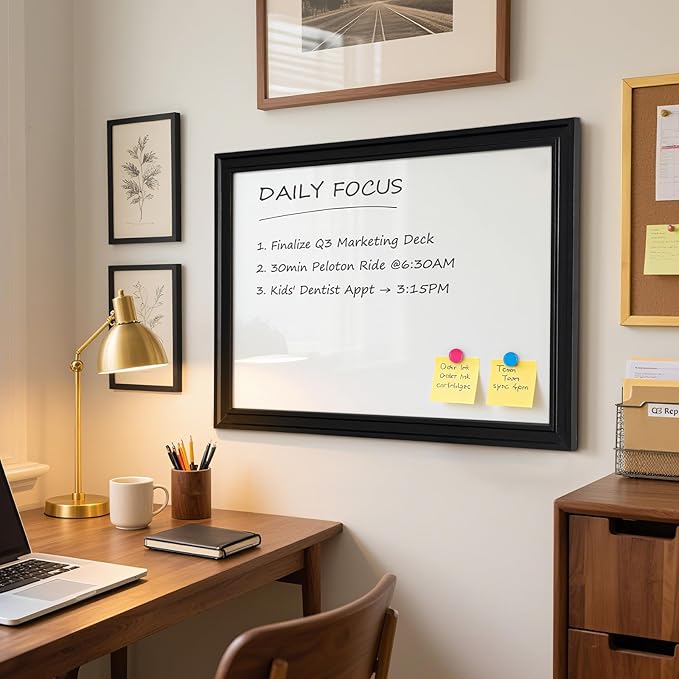 White Board for Wall, 24'' x 18'' Magnetic Dry Erase Board, Decorative Black Vintage Wooden Frame Whiteboard for Home Office School Dorm Kitchen