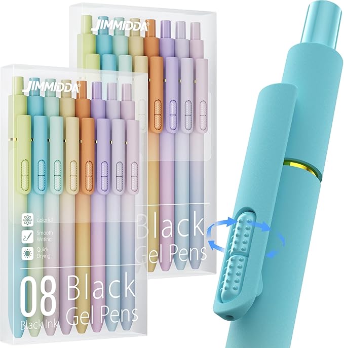 JIMMIDDA 16Pcs Black Gel Pens - 0.7mm Medium Point Black Ink Pens | Smooth Writing - Quick Drying Retractable Pen for Men Women (Gradient - 16Pcs)