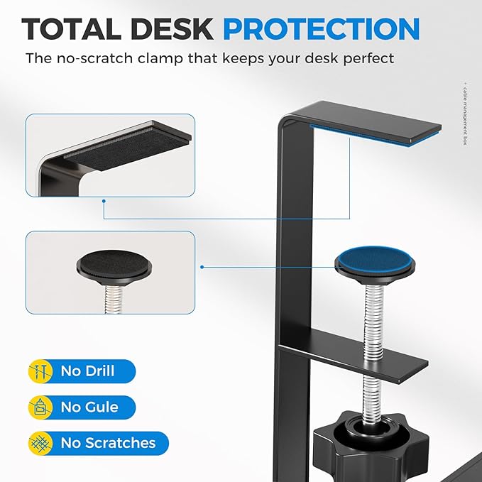 [Upgraded] Extra Large Under Desk Cable Management, Cinati 25" Wire Organizers No Drill, Cable Tray with Clamp for Wire Management, Cord Organization Box for Office, Home - No Damage to Desk(Black)