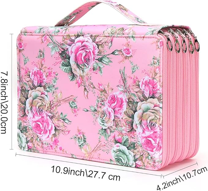 Vomgomfom Colored Pencil Case - 252 Slot Pencil Holder with Zipper Closure, Twill Fabric Large Capacity Pencil Case for Watercolor Pens or Markers, Artist Organizer (Pink Rose)