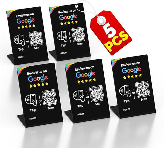 REVLIXI Google Review Stand (5 PCS)- Boost Reviews w/Reusable Google Review Tap Card Stand & QR Code Stand -No App, No Subscription-Android & iPhone Compatible -Boost Google Reviews for Online Growth