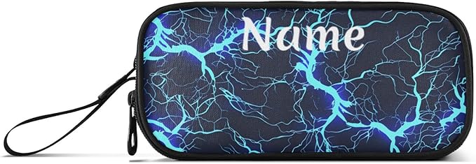 BOENLE Custom Dark Blue Electric Lightning Pencil Case Box Boys Girls Personalized Name Large Pencil Pouch Stationery Pen Bag Organizer for Kids Adults School Office