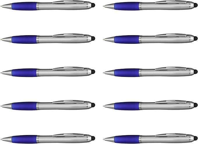 DISCOUNT PROMOS Stylus Ballpoint Pens Set of 10, Bulk Pack - Black Ink, Great for Office, School, Business, Tradeshows, Events - Blue