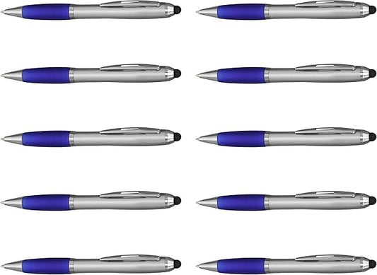 DISCOUNT PROMOS Stylus Ballpoint Pens Set of 10, Bulk Pack - Black Ink, Great for Office, School, Business, Tradeshows, Events - Blue