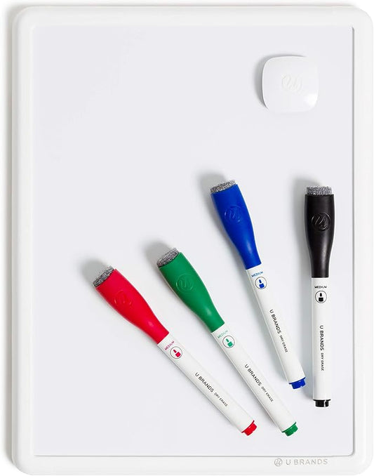 U Brands Contempo Magnetic Small Whiteboard, 8.5” x 11”, White Modern Frame, Mini White Board for Kids and Students, Fridge and Locker Dry Erase Board, Includes 4 Markers & Magnet