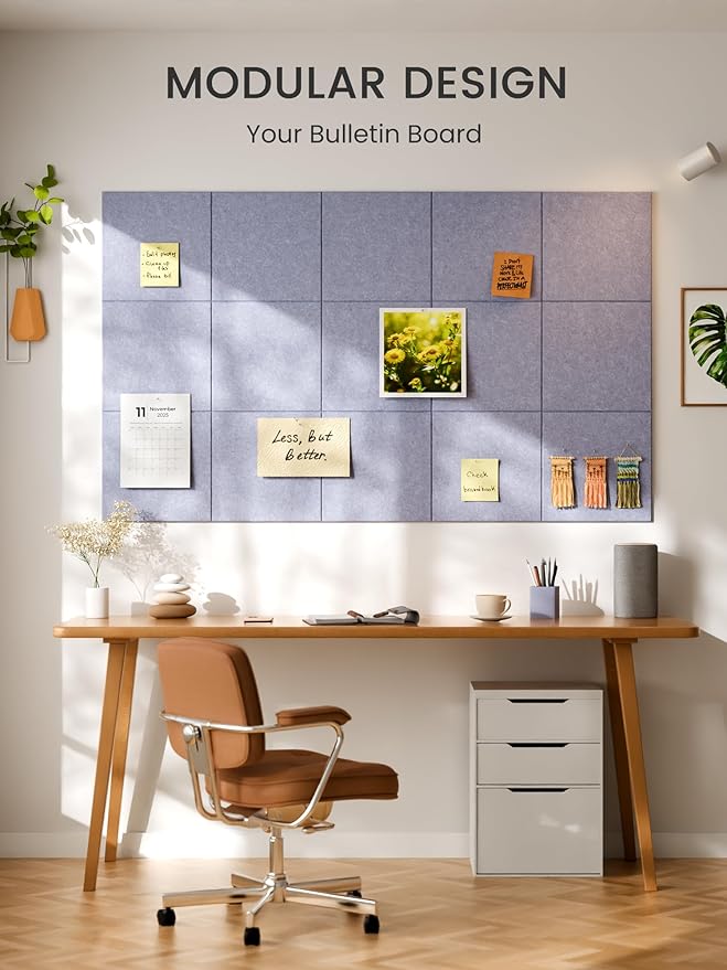 Bumusty Large Cork Board 47"x35" Alternative - 12 Pack Felt Wall Tiles with 70 Safe Removable Adhesive Tabs, 30 Pushpins, Cork Boards for Walls Pin Board Bulletin Board Office Decor (Soft Periwinkle)