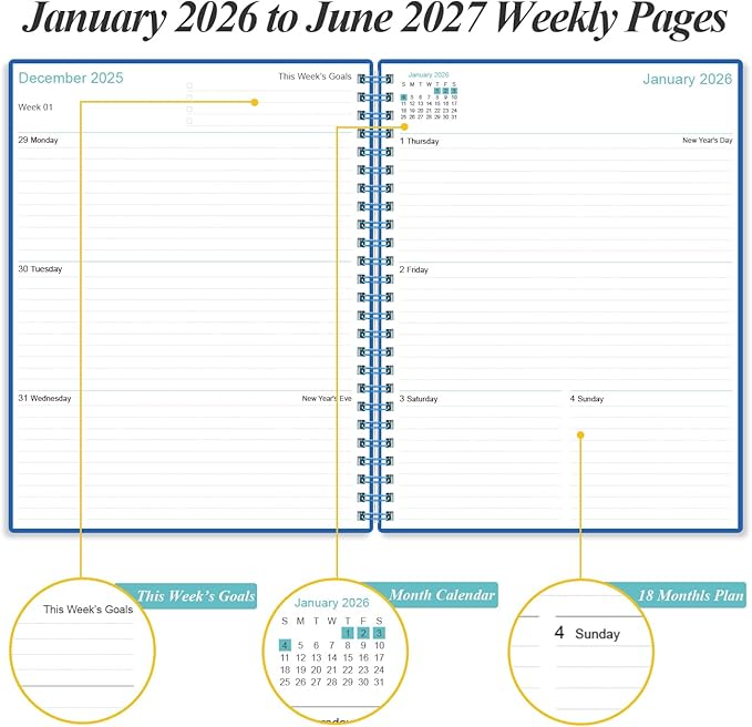 2026-2027 Planner - 18 Months Weekly & Monthly Planner from January 2026 - June 2027, Planners 2026-2027 with Elastic Closure, Inner Pocket, 8.5" x 11", Blue