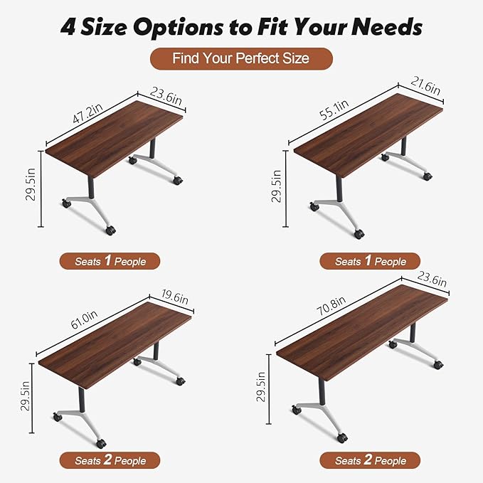 Goakwwuz Conference Room Table, Folding Conference Tables,Thicken Grey Tabletop,Flip Top Wooden Seminar Meeting Room Table for Conference Room Offices (10, Walnut, 47.2“)