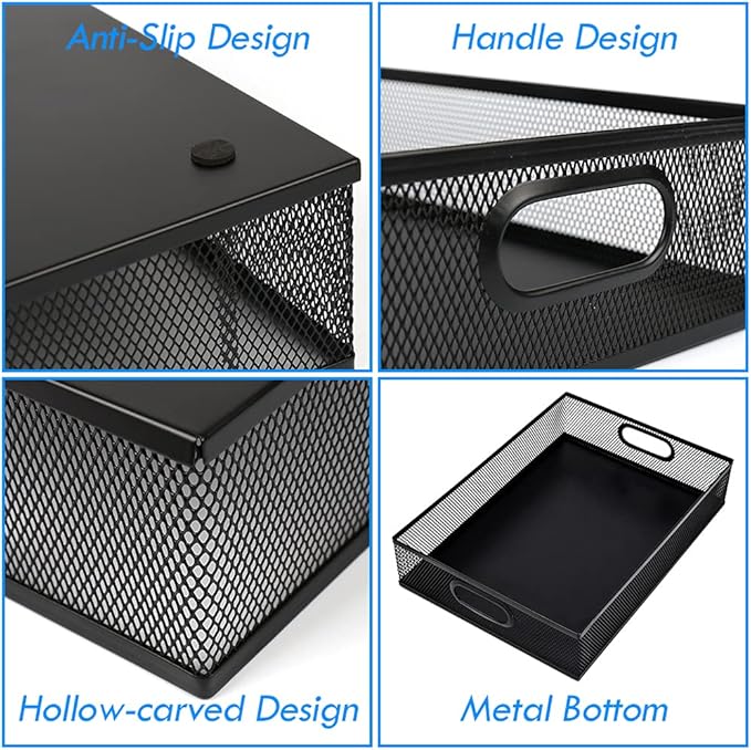 EsOfficce Desk Drawer Organizer, A4 Large Metal Mesh Desk Rrganizer Tray, Versatile Storage Box Set for Office Home Supplies,13 x 9 inches
