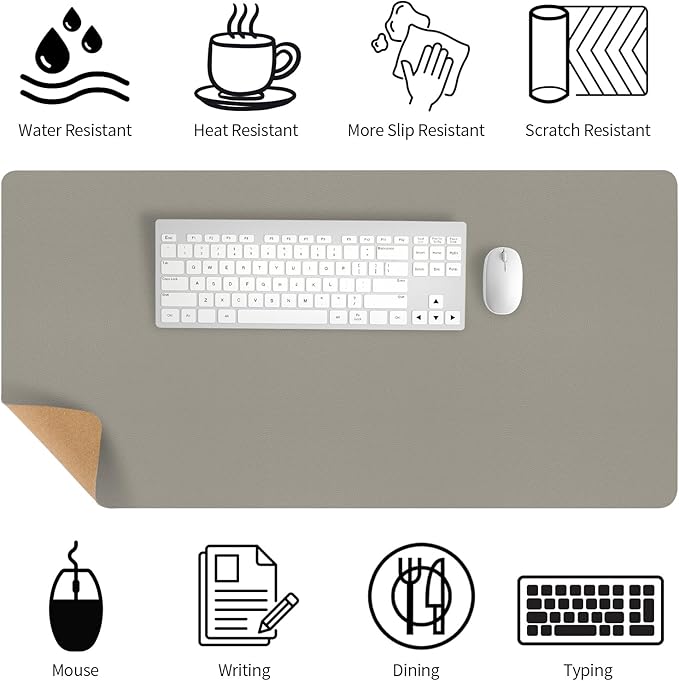 Bloss Grey Desk Mat, Leather Desk Pad, Desk Matt for Desktop, Waterproof Desk Pad Mat, Computer Mat for Office Work/Home/Decor/Desk Protector/Cover(31.5 x 15.7 Inches)