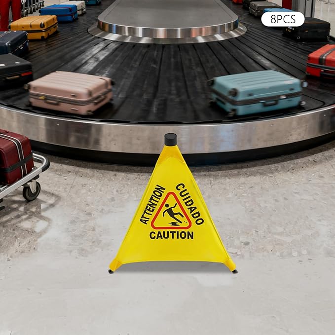 20 inch Wet Floor Sign 8 Pcs, Pop up Foldable Wet Safety Signs with Storage Tube Commercial Caution Safety Cone Pop up Caution Sign, for Stores Grocery Restaurant Restroom Office Hotel (8)