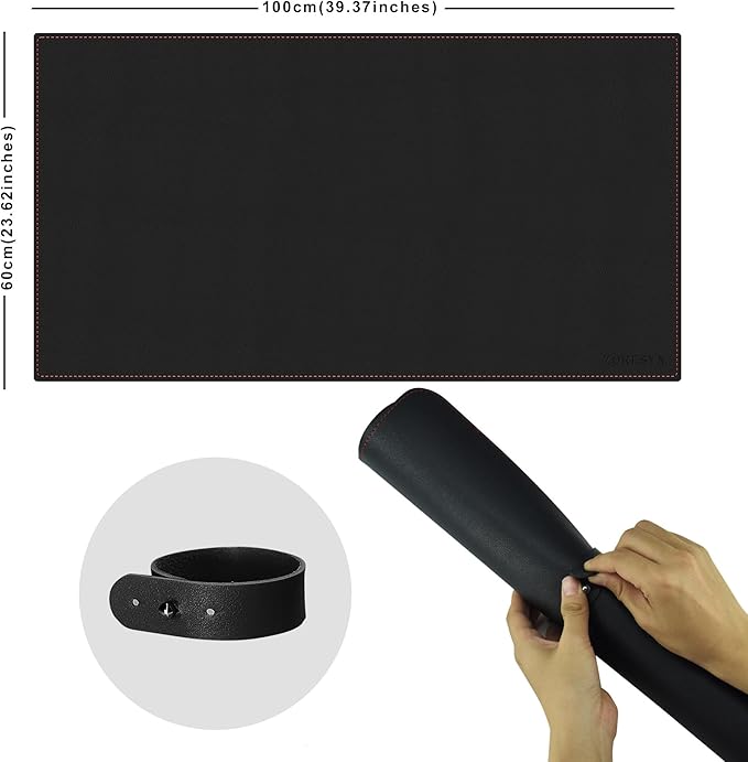 ZORESYN Large Desk Pad (39.4" x 23.6") - Waterproof PU Leather Desk Mat with Non-Slip Base, Office Desk Protector for Keyboard, Mouse, and Writing, Durable Stitched Edges (Black)