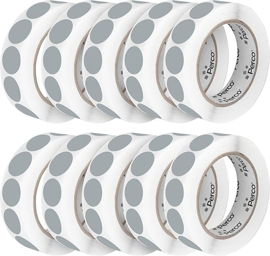 Perco Grey 1-Inch Perforated Circle Dot Sticker Labels — 10 Rolls, 10,000 Round Stickers — with Permanent Adhesive for Inventory Management, Color Coding, Garage Sales, Crafts—Made in USA