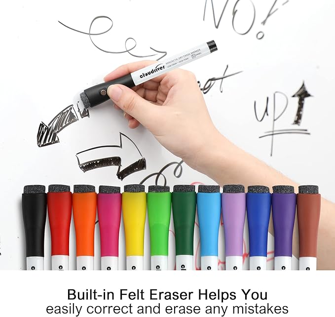 cloudriver Magnetic Dry Erase Markers, 24 Pack Whiteboard Markers - 12 Fine Tip And 12 Chisel Tip, 12 Colors Low Odor Dry Erase Marker With Eraser Cap