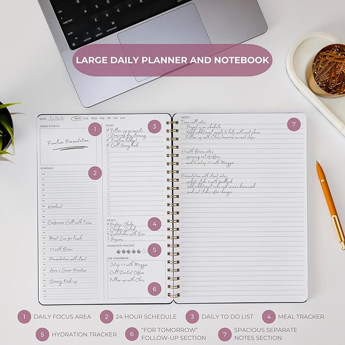 Merely Home Undated Daily Planner | 8.25” x 11.75” To Do List Notebook | Work Productivity ADHD Organizer | Men and Women Planner | College Supplies | Black | Portrait Layout