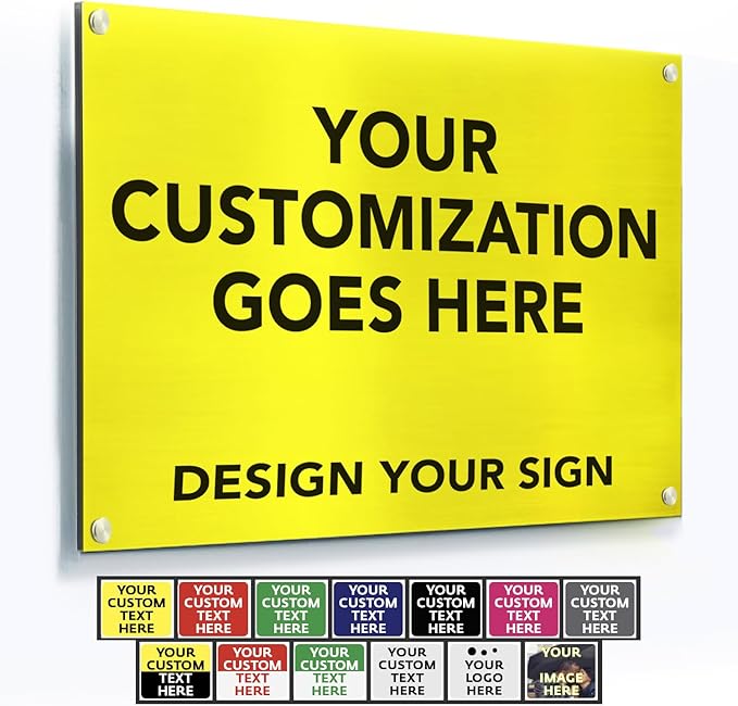 Custom Metal Signs, Personalized Aluminum, Waterproof Business Signs, White Aluminum (Yellow Background, 42x28 In)