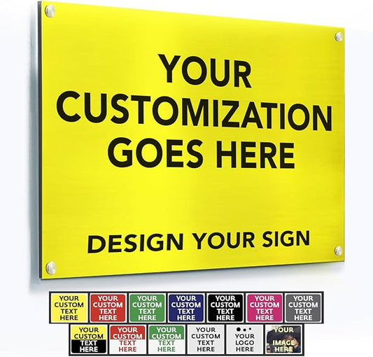 Custom Metal Signs, Personalized Aluminum, Customized Safety, Business Signs, Waterproof Outdoor, White Aluminum (Yellow Background, 10x7 In)