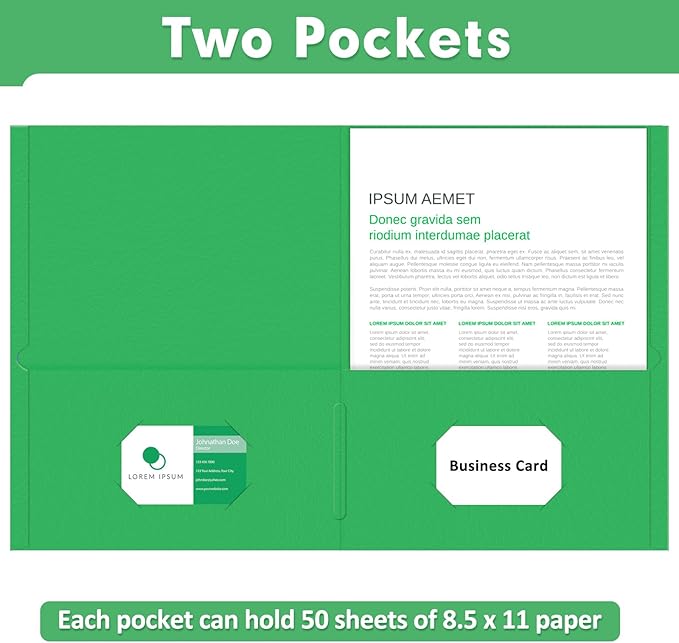Two Pocket Folders, PANDRI 30 Pack 2 Pocket Folders, Letter Size Paper File Folder for School Office Home Business, Green