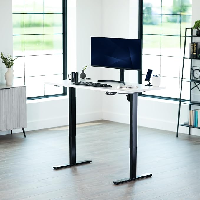 VIVO Electric 55 x 28 in Standing Desk, Memory Height Adjustment, 1B Series, Holds 220 lbs, One-Piece White Top, Black Frame, DESK-KIT-1B55W