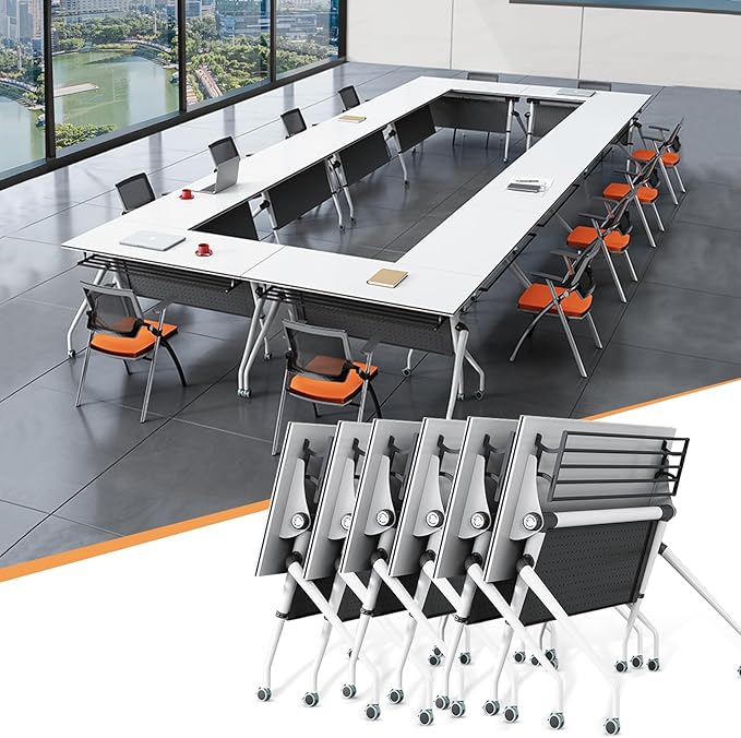 Conference Table,55.1''Folding Conference Room Table for 4-12 People,Mobile Flip Top MeetingTraining Table with Different Coulor and Styles for Offices, Classrooms,Meeting Room (6, 47.2''C)