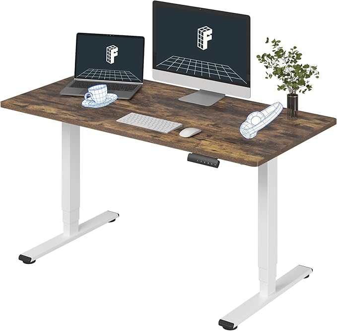 FLEXISPOT E6 3-Stage Dual Motor Electric Standing Desk 55 x 28 Sit Stand Up Desk, Holds 220 lbs, Adjustable Height w/Memory Presets, One-Piece Special Walnut Desktop & White Frame, Ships in 2 Boxes
