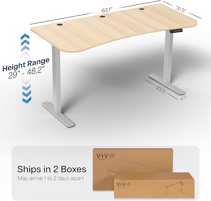 VIVO Electric 63 x 32 in Standing Desk, Memory Height Adjustment, 1B Series, Holds 220 lbs, Light Wood Top Gray Frame, DESK-KIT-1G1C