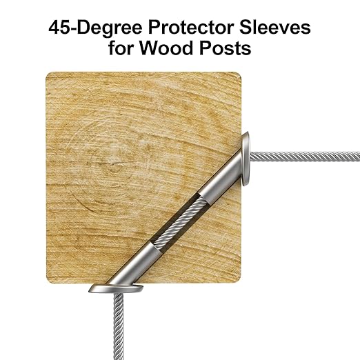BLIKA 40 Pack 3/16" Angle Beveled 45 Degree Protector Sleeves for 1/8", 5/32", 3/16" Stair Cable Railing, T316 Stainless Steel Wood Post Protector