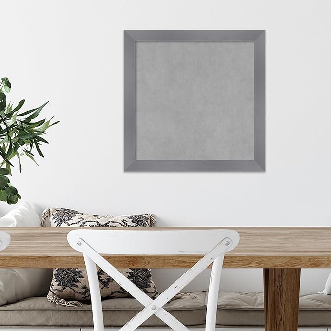Amanti Art Grey Framed Magnetic Board 18x18 Small Vision Board for use with Magnets, 100% Metal Sheet to Display Items as Office Decor or for Home Organization in mudroom, Kitchen or Kids Room