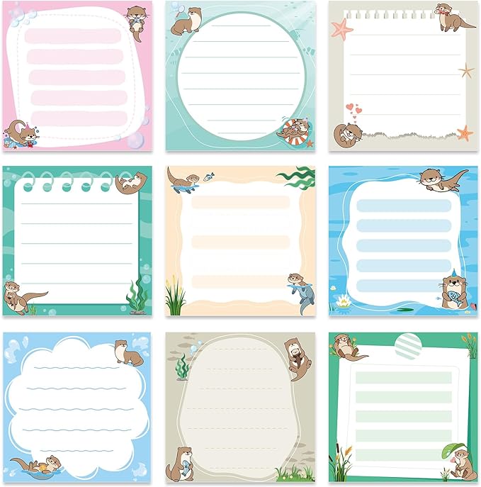 Lovarywow Otter Sticky Notes Gifts, 9 Pack Cute Sea Otter Notepads 3x3 Inch Gifts for Coworkers Students, Ocean Animals Post Memo Pads Office School Supplies for Men Women (450 Sheets)
