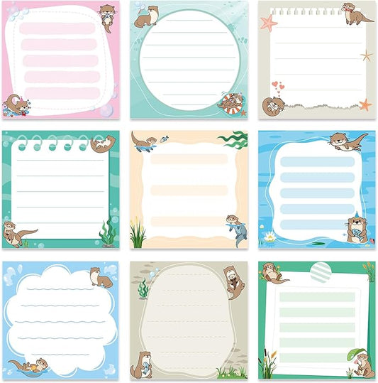 Lovarywow Otter Sticky Notes Gifts, 9 Pack Cute Sea Otter Notepads 3x3 Inch Gifts for Coworkers Students, Ocean Animals Post Memo Pads Office School Supplies for Men Women (450 Sheets)