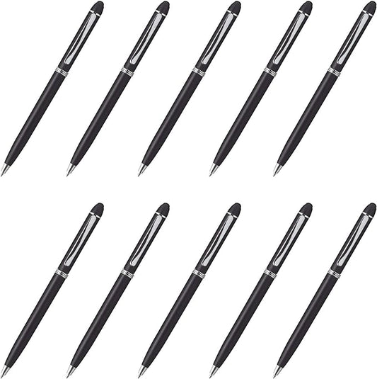 DISCOUNT PROMOS Twist Action Plastic Stylus Pens, Set of 10, Bulk Pack - Pens for Work, Cool Pens for Writing, Black Ink - Black