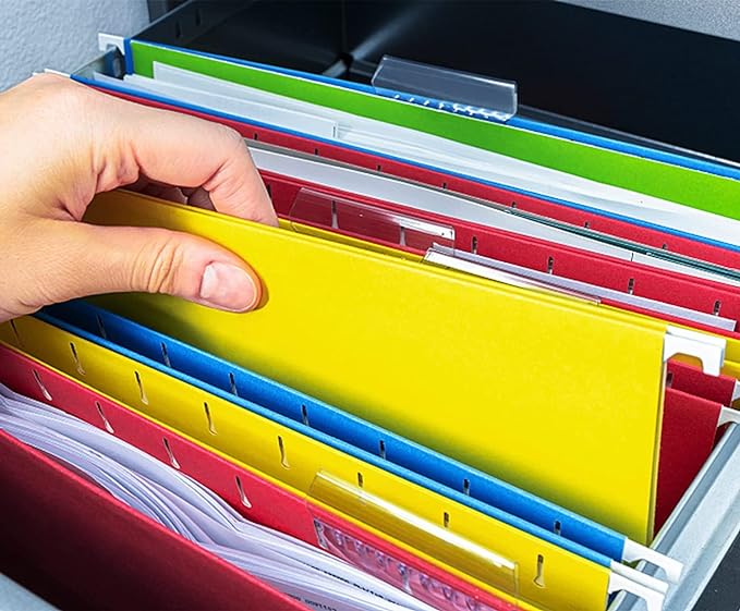 HERKKA Extra Capacity Hanging File Folders, 60 Pack Reinforced Letter Size Hanging Folders with Heavy Duty 1 Inch Expansion, Designed for Bulky Files, Medical Charts, Adjustable Tabs, Assorted Colors