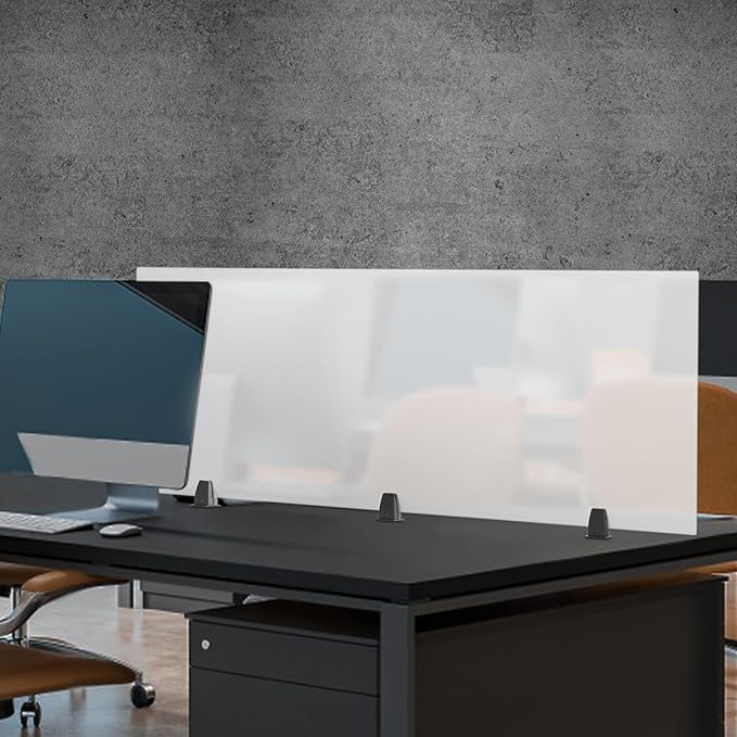 Desk Divider, Acrylic Desk Privacy Panels, Privacy Desk Screen, Frosted Acrylic Partitions with 3 C-Type Clamps Acrylic Table Top Sneeze Guard for Offices Schools (60x22x2 in)