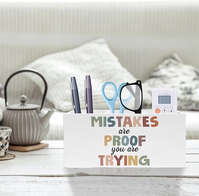 Exqcom Boho Mental Health Pen Pencil Holder, Therapy Office Decor, Mistakes Are Proof That You Are Trying Pencil Pen Holder Organizer for Classroom Therapist Counselor Office Desk Accessories