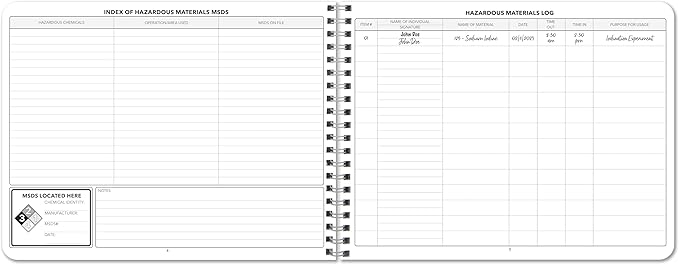 BookFactory Hazardous Material Log Book/Haz Mat Materials Tracking Logbook Journal / 11" x 8.5" (Made in USA)