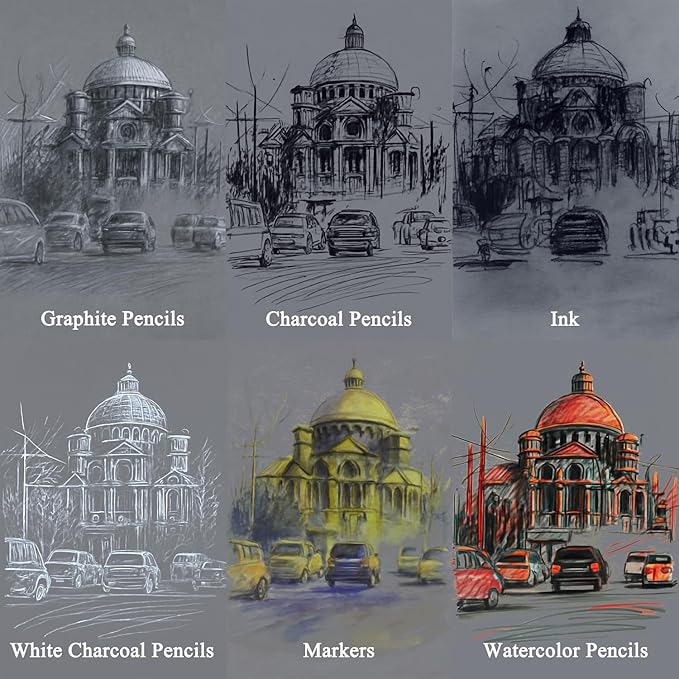Fuxi Toned Grey Sketch Pad, 9x12 Spiral Sketchbook, 60 Sheets (85lb/130gsm) Art Paper, Artist Paper for Drawing with Pencil, Charcoal for Artists & Students, Art Class.