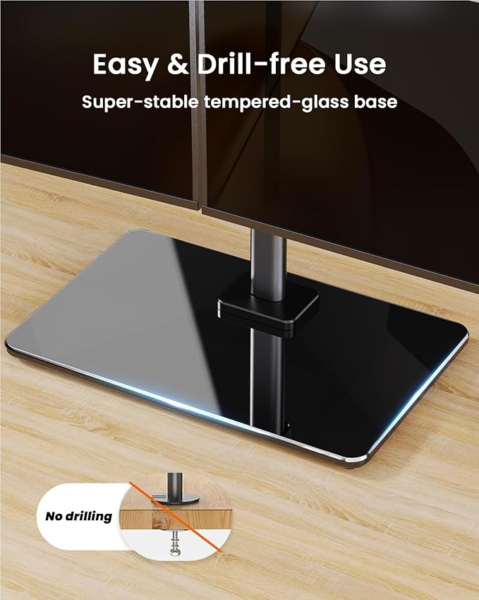 ErGear Freestanding Dual Monitor Stand for 17 to 32 Inch Screens, Computer Monitor Mount for 2 Screens, Dual Monitor Arm with Tempered Glass Base, VESA Mount Desk Stand Holds 22 lbs per Arm