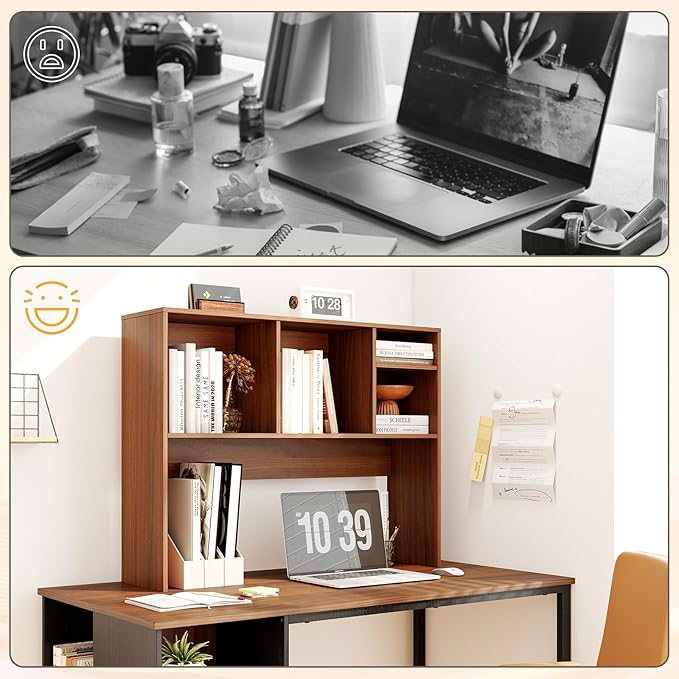 Tangkula Desktop Bookshelf, Countertop Storage Hutch with 4 Shelves for Computer Desk, Desktop 2-Tier Display Rack, Multipurpose Wood Desk Hutch Storage Organizer for Dorm Office Home (Walnut)