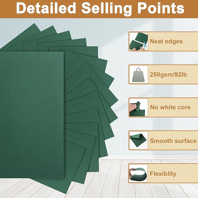 Silunkia 120 Sheets Dark Green Cardstock 8.5 x 11 Craft Paper, 250gsm/92lb Christmas Green Card stock Printer Paper for DIY Cards, Wedding, Invitations, Birthday, Scrapbooking