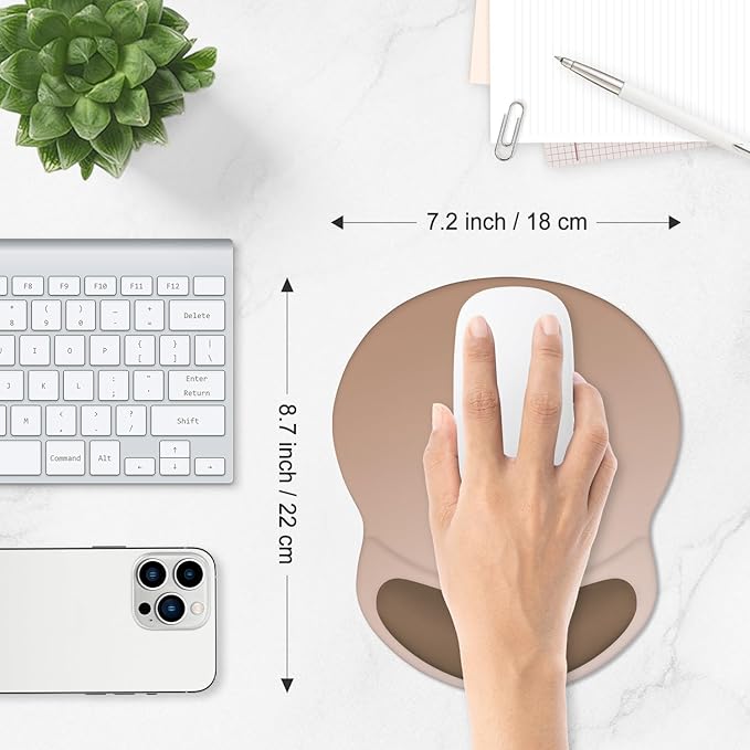 ITNRSIIET Ergonomic Mouse Pad with Comfort Gel Wrist Rest, Non-Slip PU Base, Smooth Textured Surface, Reduces Hand Fatigue & Wrist Pain, 8.7 x 7.2 Inch for Office Gaming Home, Soft Brown Gradient