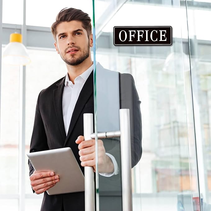 The Office Door Sign for Home and Business，Self-Adhesive Waterproof and Fade-Resistant Modern Office Sign Sticker for House，Business，Door, Window（Black）