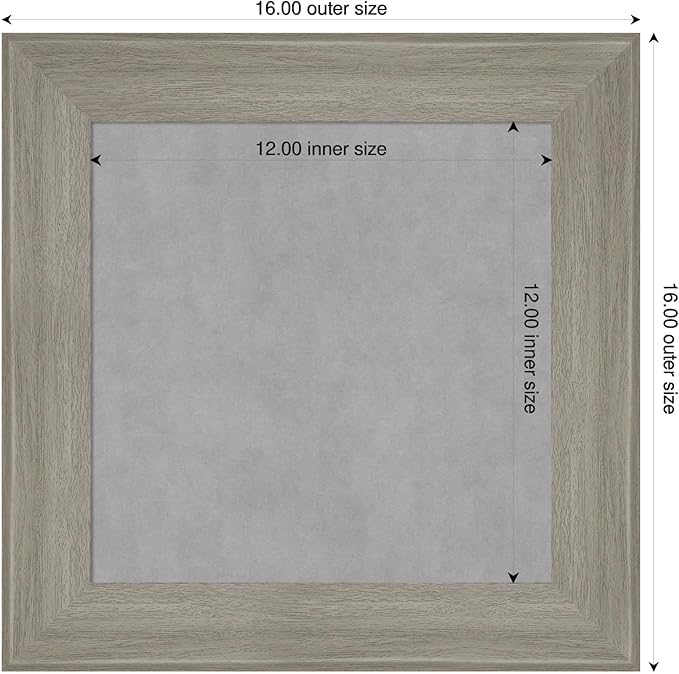 Amanti Art Grey Framed Magnetic Board 16x16 X-Small Vision Board for use with Magnets, 100% Metal Sheet to Display Items as Office Decor or for Home Organization in mudroom, Kitchen or Kids Room