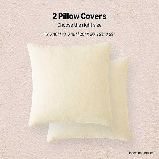 Amazon Basics Chenille Throw Pillow Covers, Home Decor Cushion Cover for Bedroom Living Room Couch Bed, 16" W × 16" L, Beige