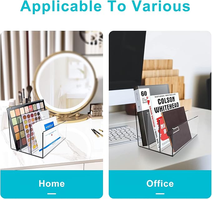 Boloyo Acrylic File Holder,2PC 3 Sections Clear File Organizer Mail Letter Sorter Desktop Folder Holder for Home Office School Envelope Bill Filling Paper Document